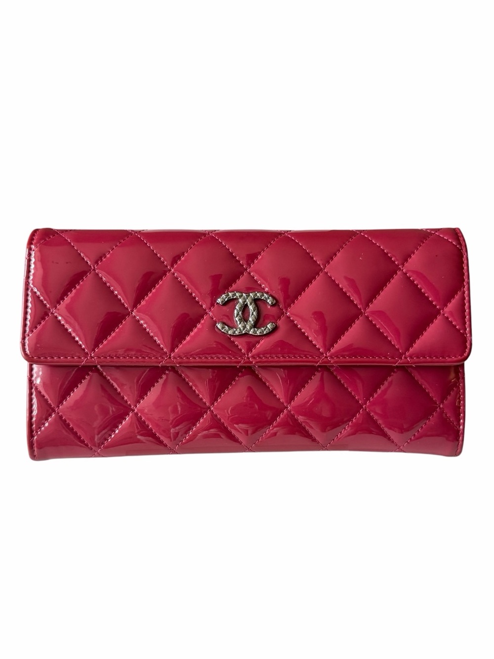 CHANEL Classic Long Flap Wallet Framboise Raspberry Patent Leather